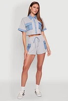 Womens Chambray Cargo Pocket Sweatshorts, S