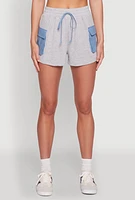 Womens Chambray Cargo Pocket Sweatshorts, S