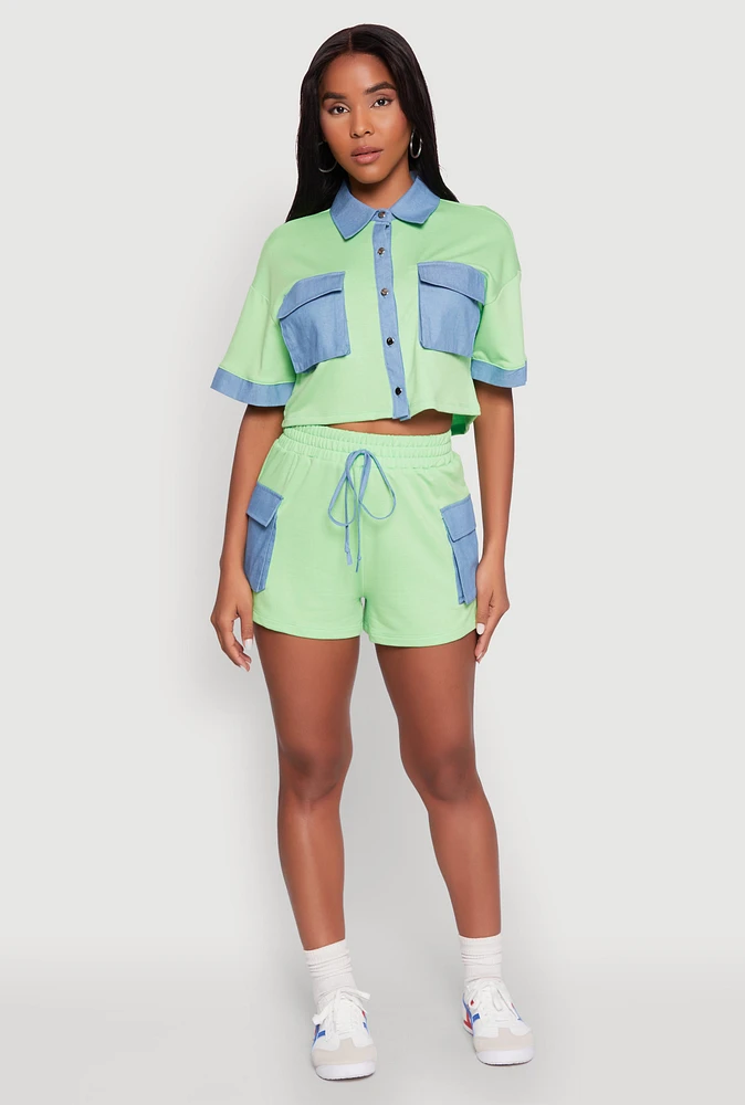 Womens Chambray Cargo Pocket Sweatshorts,