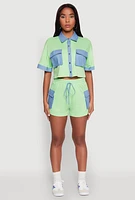 Womens Chambray Cargo Pocket Sweatshorts,