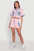 Womens Chambray Cargo Pocket Sweatshorts, Pink, Size XL
