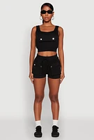 Womens Faux Flap Pocket Crop Top, S