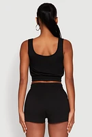 Womens Faux Flap Pocket Crop Top, S