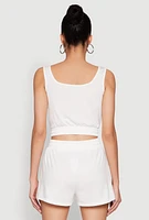 Womens Faux Flap Pocket Crop Top, White, Size S