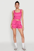 Womens Faux Flap Pocket Crop Top, Pink,