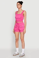 Womens Faux Flap Pocket Crop Top, Pink,