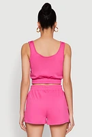 Womens Faux Flap Pocket Crop Top, Pink,