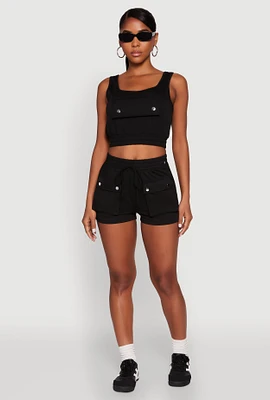 Womens High Waist Cargo Pocket Sweatshorts,