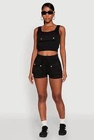 Womens High Waist Cargo Pocket Sweatshorts,