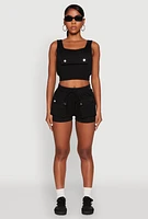Womens High Waist Cargo Pocket Sweatshorts,