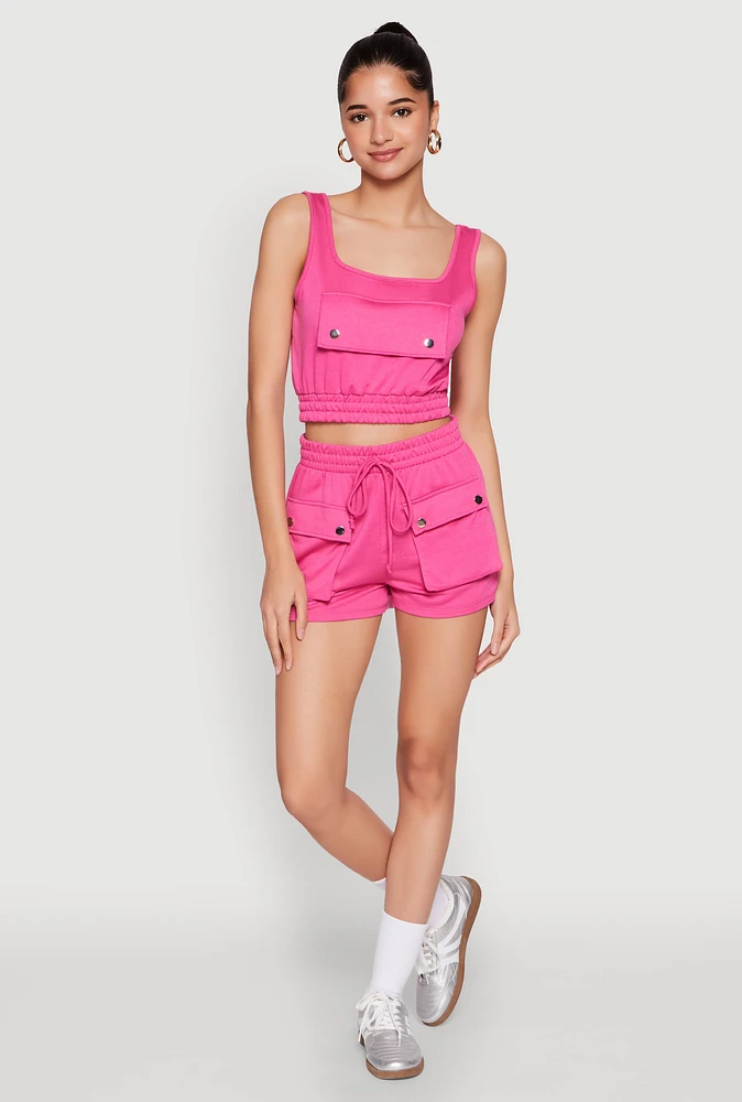 Womens High Waist Cargo Pocket Sweatshorts, Pink,