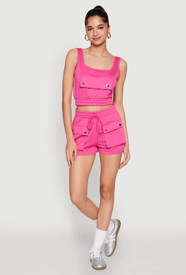 Womens High Waist Cargo Pocket Sweatshorts, Pink,