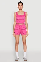 Womens High Waist Cargo Pocket Sweatshorts, Pink, Size XL