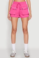 Womens High Waist Cargo Pocket Sweatshorts, Pink,