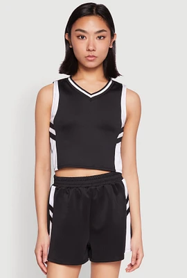 Womens Varsity Stripe Contrast Trim Cropped Tank Top,