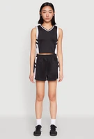 Womens Varsity Stripe Contrast Trim Cropped Tank Top,