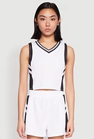 Womens Varsity Stripe Contrast Trim Cropped Tank Top, White, Size S