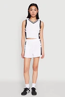 Womens Varsity Stripe Contrast Trim Cropped Tank Top, White, Size M