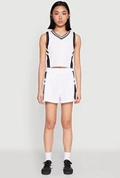 Womens Varsity Stripe Contrast Trim Cropped Tank Top, White, Size S