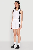 Womens Varsity Stripe Contrast Trim Cropped Tank Top, White, Size S
