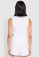 Womens Varsity Stripe Contrast Trim Cropped Tank Top, White, Size S