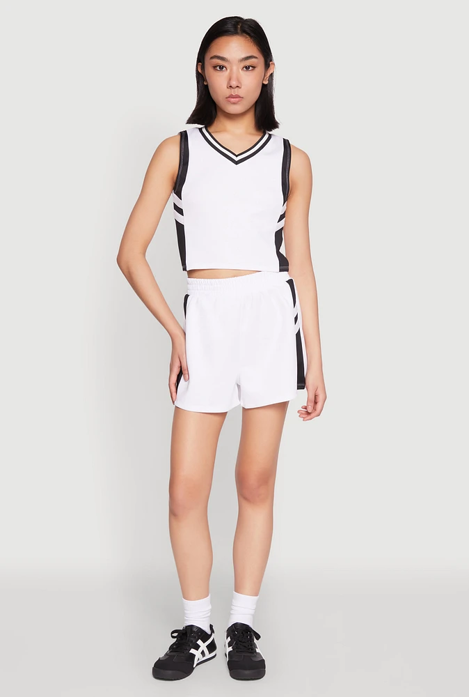Womens Varsity Stripe Contrast Trim Shorts, White,