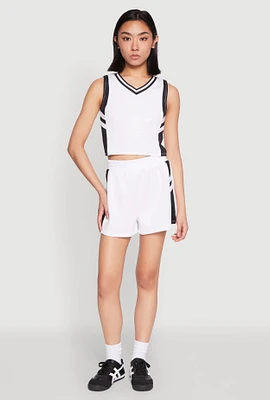 Womens Varsity Stripe Contrast Trim Shorts, White,