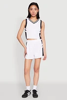 Womens Varsity Stripe Contrast Trim Shorts, White, Size XL