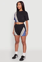 Womens Color Block Stripe Detail Crop Top, Multi,