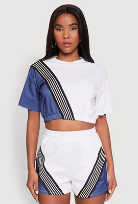 Womens Color Block Stripe Detail Crop Top, Multi,