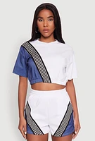 Womens Color Block Stripe Detail Crop Top, Multi,