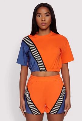 Womens Color Block Stripe Detail Crop Top, Multi, Size L