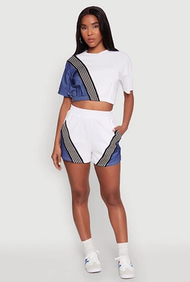 Womens Color Block Stripe Detail Shorts, Multi,