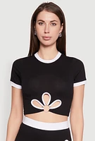 Womens Contrast Trim O Ring Cut Out Crop Top, L