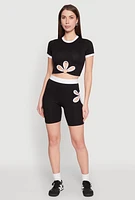 Womens Contrast Trim O Ring Cut Out Crop Top, L
