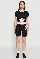 Womens Contrast Trim O Ring Cut Out Crop Top, L
