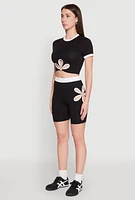 Womens Contrast Trim O Ring Cut Out Crop Top, L