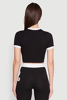 Womens Contrast Trim O Ring Cut Out Crop Top, L