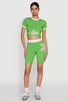 Womens Contrast Trim O Ring Cut Out Crop Top, Green, Size S