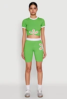 Womens Contrast Trim O Ring Cut Out Crop Top, Green, Size S