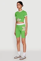 Womens Contrast Trim O Ring Cut Out Crop Top, Green, Size S