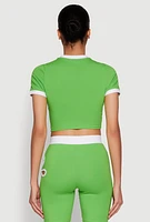 Womens Contrast Trim O Ring Cut Out Crop Top, Green, Size S