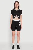 Womens O Ring Flower Cut Out Biker Shorts,