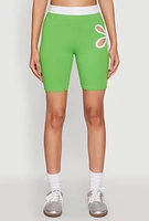 Womens O Ring Flower Cut Out Biker Shorts, Green,