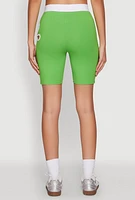 Womens O Ring Flower Cut Out Biker Shorts, Green,