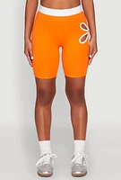 Womens O Ring Flower Cut Out Biker Shorts, Orange, Size M