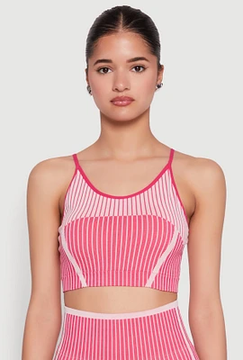 Womens Seamless Color Block Striped Cropped Cami, Pink, Size L-XL