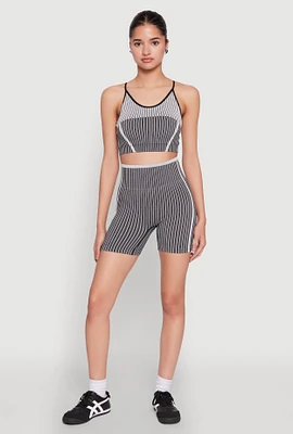 Womens Seamless Striped Biker Shorts, Grey, Size S-M