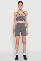 Womens Seamless Striped Biker Shorts, Grey, Size S-M