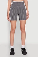 Womens Seamless Striped Biker Shorts, Grey, Size S-M